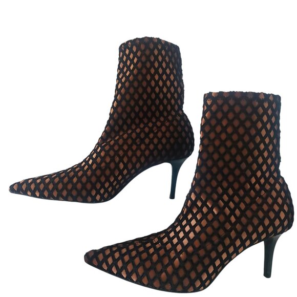 ZARA Sexy Ankle Booties Pointy Toes Size 38 Bronze Black Mesh 3'' EUC - Picture 1 of 12